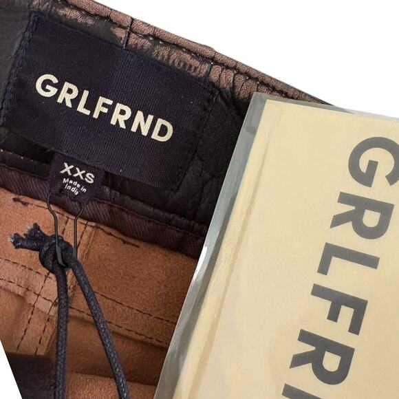 GRLFRND Brown Western Leather Biker Mini Skirt XXS Genuine Cowhide Y2K Moto NWT - Picture 3 of 8